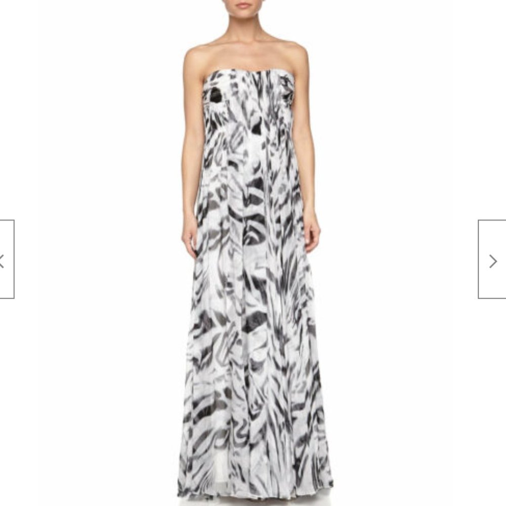 Halston Heritage Strapless Chiffon Silk Gown SZ 2